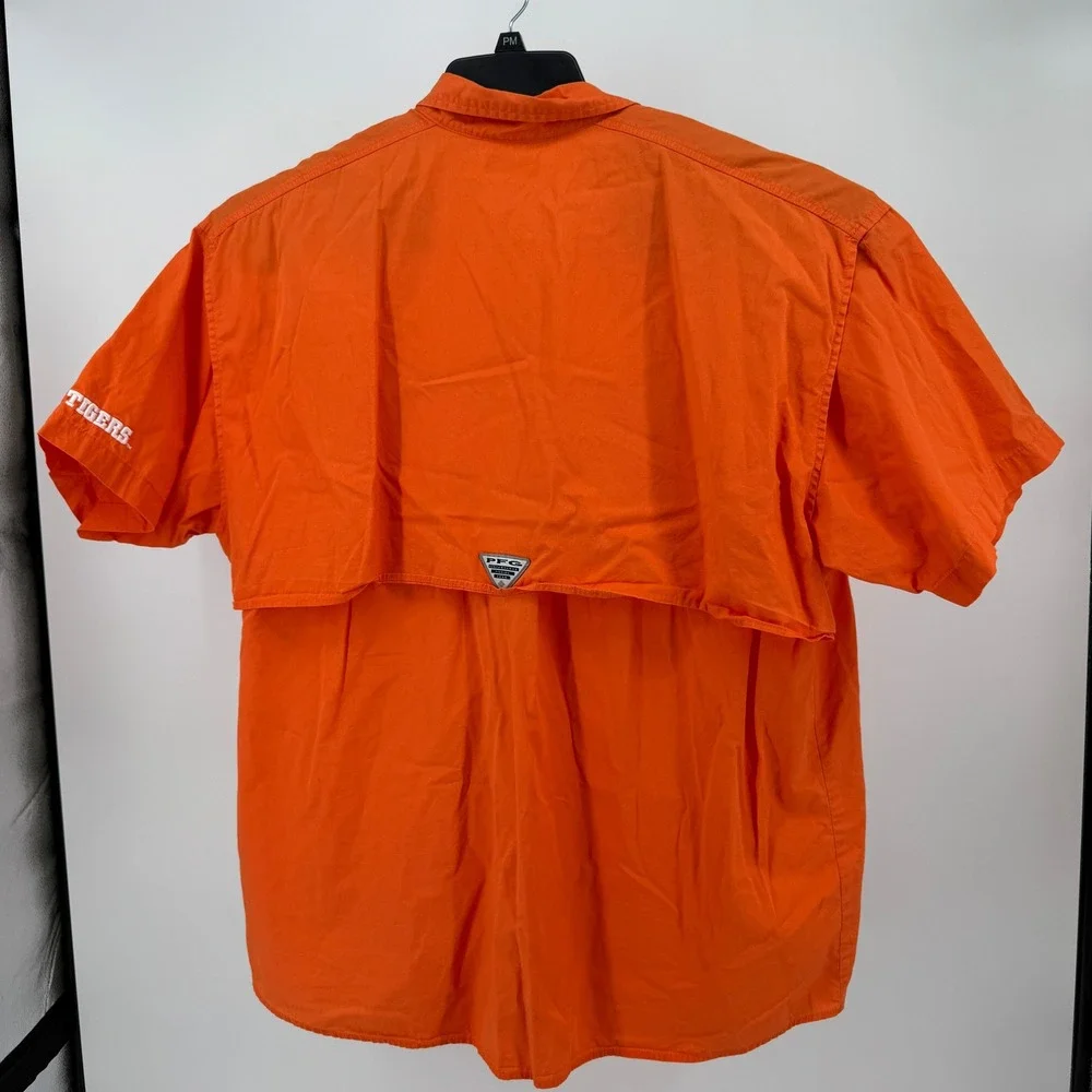 Columbia‎ Clemson Tigers PFG Fishing Shirt Mens XXL Orange Short Sleeve Utility